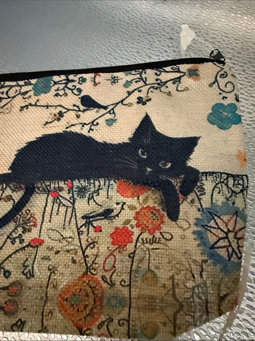 SHEIN Cat-Themed Canvas Make up Pouch - Beige with Black Cat Print